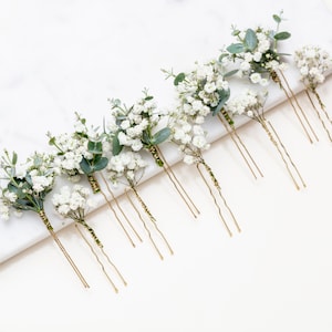 haarspelden bruiloft met eucalyptusset, haarspeldjes, Gypsophila-haarspeld, eucalyptus, witte baby's breath bruidshaarspeld, gedroogde bloemen,