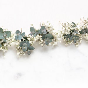 Hochzeit Haarnadeln, Haarspangen, Gypsophila Haarnadel, Eukalyptus, weiße Schleierkraut Braut Haarnadel, getrocknete Blumen, rustikale Haarnadel, Bild 3