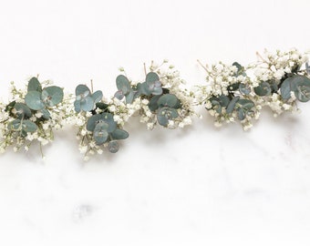 wedding hair pins, hair clips, Gypsophila hair pin, Eucalyptus, white baby's breath bridal hair pin, dried flowers, rustic hair pin,