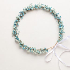 Wedding head wreath, Dried blue Baby&#39;s Breath wreath, Gypsophila wreath, Tiara, Flowers Crown, Dried Wedding Crown, Floral hair wreath