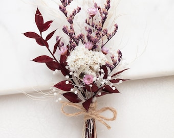 Torkade blommor, liten torkad blombukett, boutonniere och marskalkar, bröllopsdekor, torkade blomsterarrangemang, minibukett, corsage