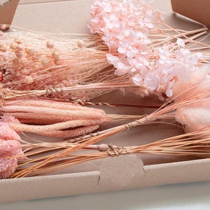 Fleurs séchées, fleur rose, mélange à faire soi-même, ensemble de bricolage, boîte à fleurs, bricolage de mariage, bouquet de fleurs, herbe des pampas, lagurus, phalaris, projets créatifs,