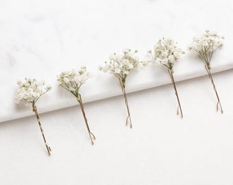 Baby Breath hair pins, hair clips, Gypsophila hair pin, white baby's breath bridal hair pin, preserved flowers, Wedding rustic hair pin,