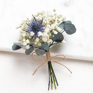 Dry flower boutonnieres, Natural Blue Thistle, Wedding Dried Flower Bouquet. Wedding accessories, Floral bouquet,