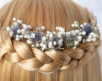 bruiloft haarspelden haarclips Gypsophila eryngium haarspeld gipskruid bruidshaarspeld gedroogde bloemen bosbruiloften rustieke haarspeld