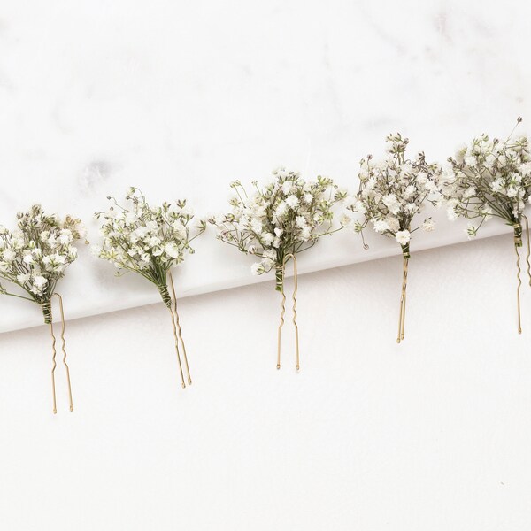 Épingles à cheveux de mariage, pinces à cheveux, épingle à cheveux gypsophile, épingle à cheveux de mariée blanche gypsophile, fleurs séchées, mariages dans les bois, épingle à cheveux rustique,