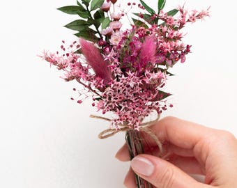 Kleine gedroogde bloemen bruidsboeket, corsages en stalknecht, bruiloftsdecor, gedroogd bloemstuk, miniboeket, gedroogde bloemen, corsage