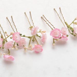 Hochzeit Rosa Haarnadeln, Braut Haarspangen, kleine Haarnadeln, künstlichen Schleierkraut Haarnadeln, Hochzeitsblumen, rustikale Haarnadel