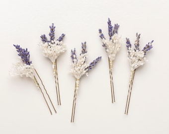 Alfileres de pelo de lavanda, clips para el cabello, horquillas de flores secas, peine de pelo de lavanda, horquillas de boda provenzales, flores secas, pasador de pelo rústico,