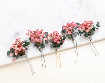 épingles à cheveux de mariage, pinces à cheveux, épingle à cheveux Gypsophila, Eucalyptus, épingle à cheveux de mariée boho rose souffle de bébé, fleurs séchées, épingle à cheveux rustique,