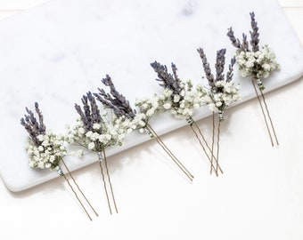 Alfileres de pelo de lavanda, clips para el cabello, horquillas de flores secas, peine de pelo de lavanda, horquillas de boda provenzales, flores secas, pasador de pelo rústico,