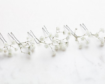 Baby breath extra small hair pins, Wedding hair clips, Gypsophila hair pin, white baby breath bridal hair pin, preserved flowers, rustic
