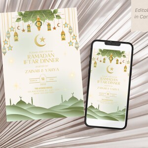 Ramadan Iftar Dinner Invitation Template | Elegant & Customizable Digital Download for Your Celebration| Digital download | Green | Dawaath.