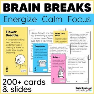 Afdrukbare kaarten Brain Breaks, activiteiten om emoties te reguleren, kalmerende strategieën