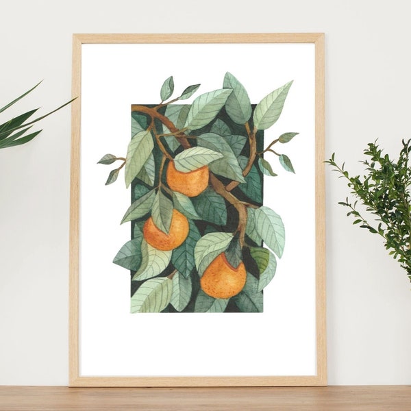 Watercolor Oranges, Orange Leaves, printable, negative technique, instant download, multiple sizes