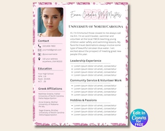 Sorority Recruitment Resume Template Sorority Resume Template With Photo Rush Resume Template Toile Sorority Resume and Cover Letter