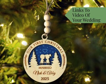 First Christmas Married Ornament Personalized Wedding Ornament Newlyweds Interactive Wedding Video Ornament Wedding Gift For The Couple