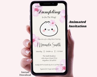 A Little Dumpling Is On The Way Invitation Digital Dumpling Baby Shower Invite Animated Asian Baby Shower Editable Cherry Blossom Invitation