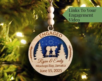 Personalized Engagement Ornament Gift For Newly Engaged NFC Interactive Ornament Keepsake Custom Location Video Ornament Shares Memories