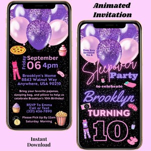 Digital Sleepover Invitation Animated Pajama Party Invite Editable Slumber Party Invitation Pink Girls Spa Birthday Party Invitation