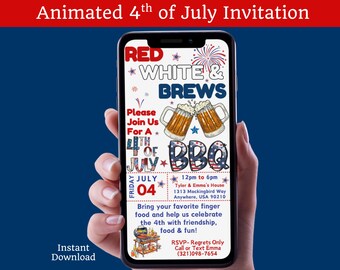 Patriotic Party Invitation Design Template For BBQ Fourth July Celebration Event Planning Digital Announcement For Cookout Party Ideas US