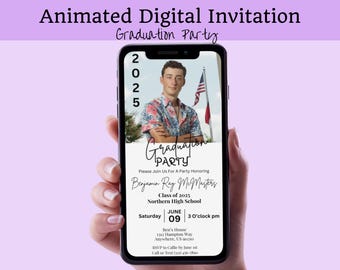 2025 Graduation Party Invitation Template Animated Grad Announcement Editable High School College Digital Sharable Invite Customizable evite