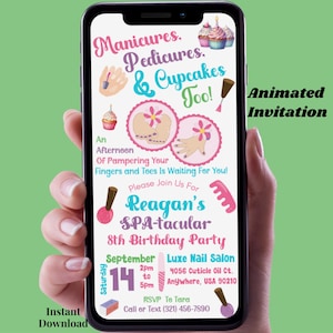 Digital Spa Birthday Invitation Mani Pedi Party Invite Pamper Party For Kids Animated Birthday Party Spa Birthday Party For Girls Spa Party