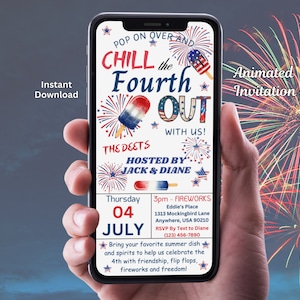 Uitnodiging voor Independence Day 4 juli uitnodiging digitale 4 juli Evite geanimeerde uitnodiging voor feest van 4 juli geanimeerde uitnodiging