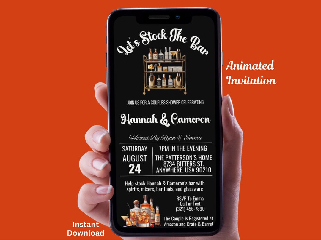 Digital Stock the Bar Invitation Animated Couples Shower Invitation ...