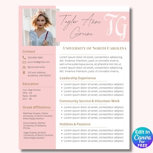 Sorority Resume Template With Photo Rush Resume Template Sorority Recruitment Packet Pink Resume Template Rose Gold Resume and Cover Letter