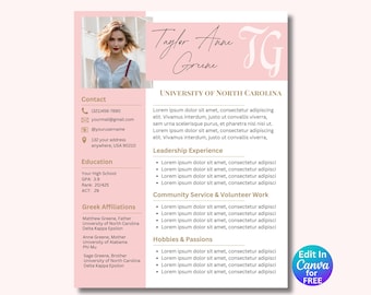 Sorority Resume Template With Photo Rush Resume Template Sorority Recruitment Packet Pink Resume Template Rose Gold Resume and Cover Letter