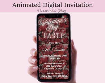 Valentines Day Digital Animated Invitation Customizable Online Virtual Event Romantic Couples Friends Galentines Editable Party Celebration