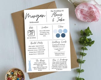 Bridesmaid Information Card Template Wedding Planning Template Box Insert Printable Canva Template Wedding Timeline DIY Bride Gift Digital