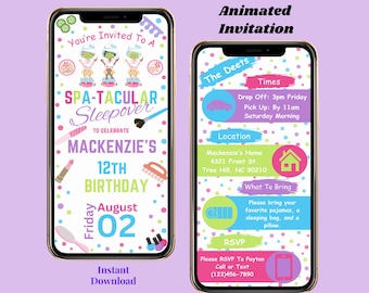 Spa Sleepover Party Invitation Digital Spa Birthday Party Animated Spa Slumber Party Invite Editable Spa Pajama Party Invitation