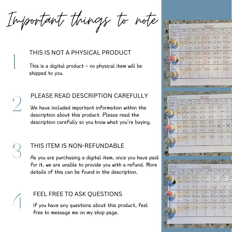 Cataract Eye Drop Schedule for Cataract Surgery Medication Tracker Eye