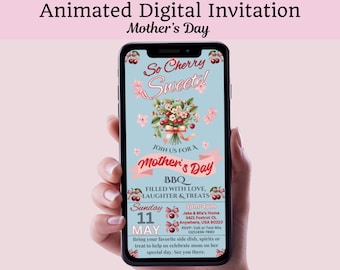 Digital Mothers Day Invitation Template Instant Download Event Invite Editable BBQ Evite Cookout Arrangements Picnic Animated Cherry