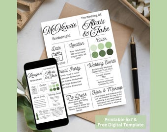 Editable Bridesmaid Info Card Digital Wedding Party Proposal Printable Information Template Canva Bridal Timeline Checklist Maid Of Honor