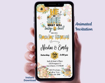 What Will Baby Bee Gender Reveal Invitation Bee Themed Gender Reveal Digital Evite What Will It Bee Invite Digital Gender Reveal Beehive