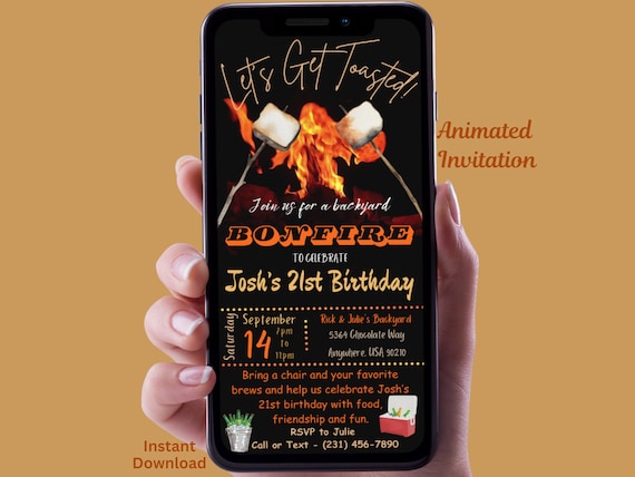 Animated Bonfire Birthday Party Invitation Digital Adult Lets Get Toasted Backyard Firepit Invite Video 21st Birthday Party Evite Editable