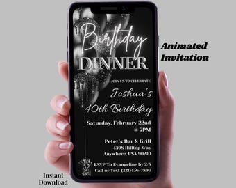 Digital Birthday Invitation Milestone Birthday Template 40th 50th Birthday Invite Canva Template Instant Download Elegant Party Black Silver