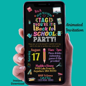 Digital Back To School Party Invitation Animated Back To School Invite Editable Tag You&#39;re It Back To School Party Ideas