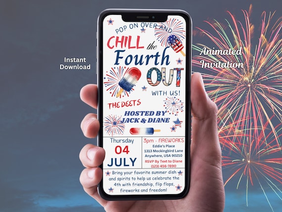 Independence Day Invitation 4th of July Invitation Digital 4th of July Evite Animated Fourth of July Party Invitation Animated Invite