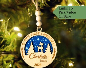 Personalized Baby First Christmas Ornament Wooden New Baby Gift For Parent Interactive Ornament For Baby Keepsake Baby Shower Gift For Baby