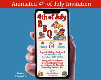4th Of July BBQ Invite for Independence Day Celebration Grillin' And Chillin' Theme Cookout Fourth Of July Animated Video Red White and Blue