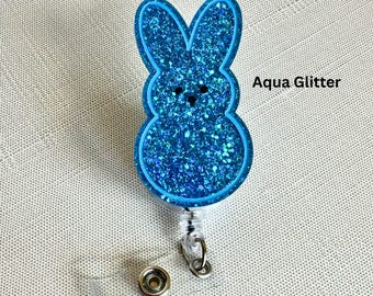 Interchangeable Bunny Easter Badge Reel – Glitter Nurse Teacher ID Holder