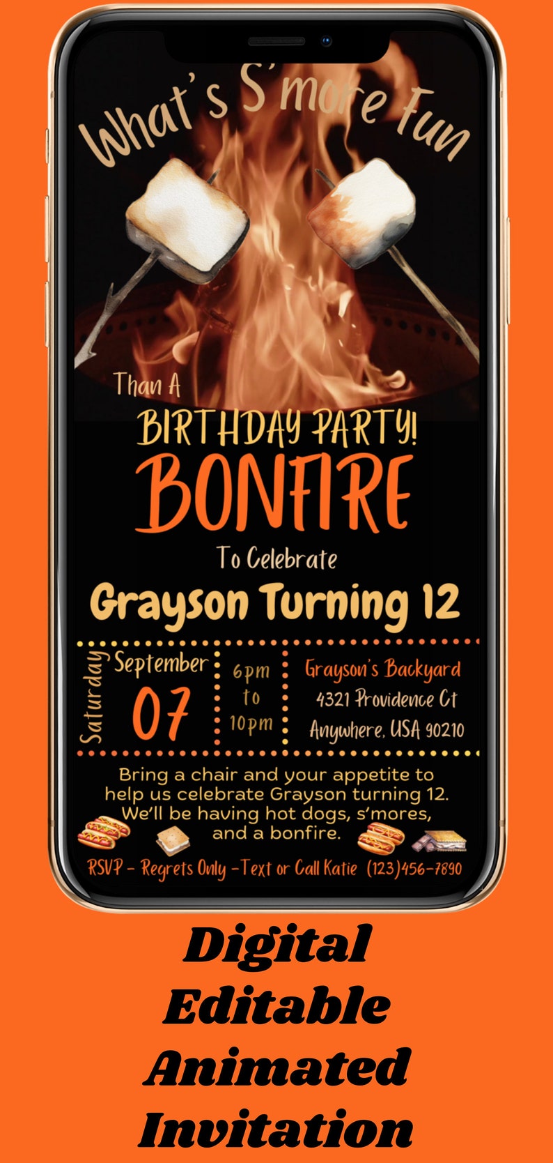 Bonfire Birthday Party Invitation Digital Birthday Party Invitation ...