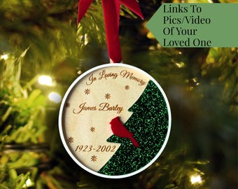 Personalized Memorial Ornament Sympathy Gift Video Ornament for Remembrance of Loved One Memorial Christmas Ornament Cardinal For Parent