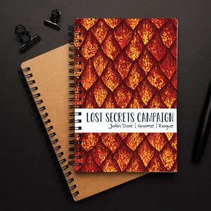 Diario de campaña personalizado / Calabozos y dragones 5e / Dragón rojo antiguo / Cuaderno espiral / Diario de personajes