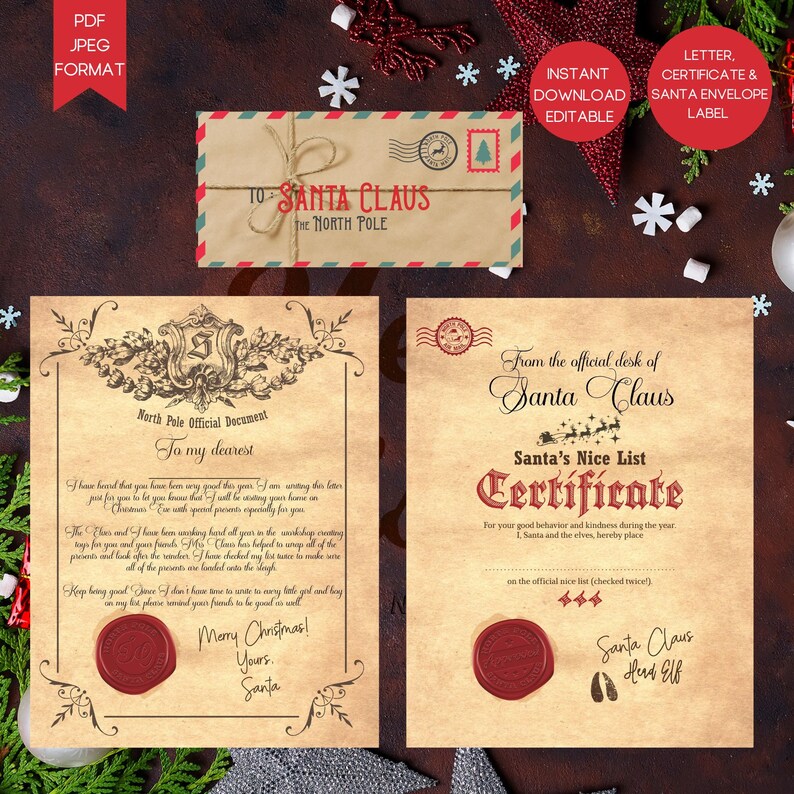 Editable Santa Letter Instant Download Christmas Nice List Certificate, Personalised Letter From ...