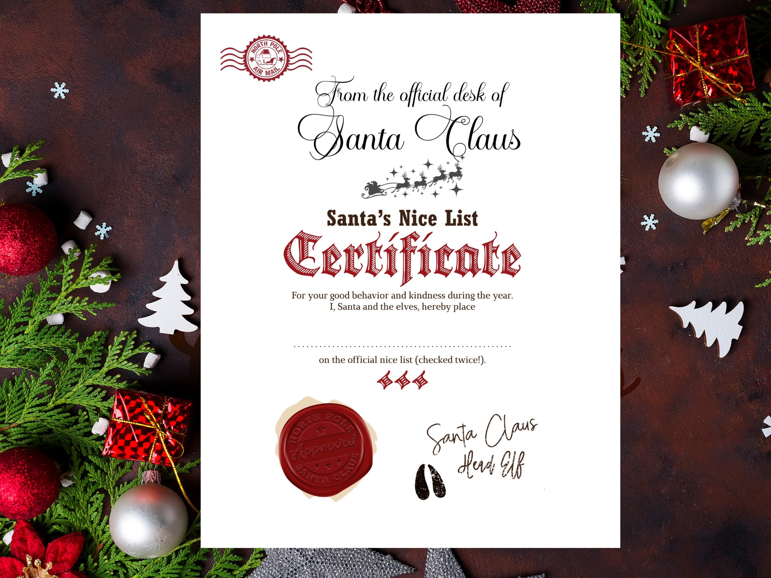 Instant Download Editable Santa Letter and Nice List Certificate, Personalised Letter From Santa ...